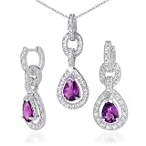 Alluring Design 4.50 carats Pear Checkerboard Shape Amethyst Pendant Earrings Set in Sterling Silver
