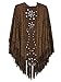Women's Coffee Suedette Laser Cut Fringed Cape Coat Fringed Bikini Cover up Shawl Scarf