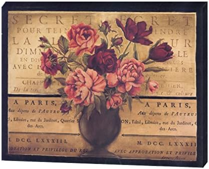 Inner Framed British Style Canvas Print Wall Art Painting for Home decor Antique Vintage style Colorful Flower Blossom Floral Oil Painting 12X12 inch Square with a Distressed White Finish