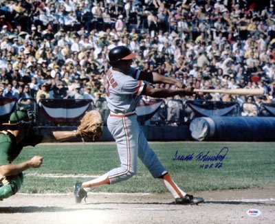 Frank Robinson Autographed/Hand Signed 16x20 Photo HOF 82 Blue Jersey PSA/DNA