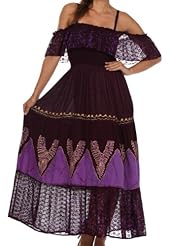 Off the Shoulder Cotton/Crepe/Viscose  Shirred Embroidered Sheer Jacquard Peasant Dress/Evening Dress  With Ruffles