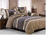 7 Pc Luxury Brown Micro Suede Embroidered Comforter Set, Queen Size Bed in  ....