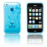 für iphone 3gS 3g -- 8GB 16GB & 32GB -- Zubehör Silikon hülle Baby-Blau mit Blümchen + Schmetterling ideal für Weißes Iphone!