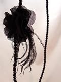 NEW Long Flapper Black Beaded Necklace with Sheer Flower Feather Pin, Limited.