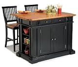 3pc Kitchen Island and Stools Set in Black and Oak Finish