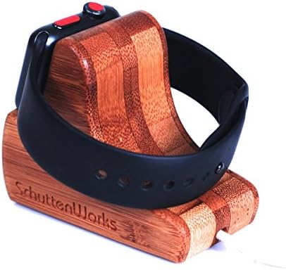 The RIPPLE Apple Watch Charging Stand in Bamboo - Perfect for Nightstand mode - Completely hides the cable - Each Piece is Unique.