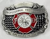 Professional Firefighters~America's Heroes Enamel Pewter Buckle, (Occupation Buckle)