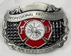 Professional Firefighters~America's Heroes Enamel Pewter Buckle, (Occupation Buckle)