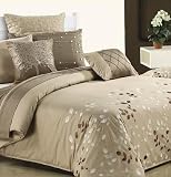 7 PC. COTTON OVERSIZED COMFORTER SET W/ EMBROIDERED FLORAL VINES, QUEEN, Taupe