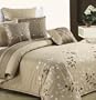 7 PC. COTTON OVERSIZED COMFORTER SET W/ EMBROIDERED FLORAL VINES, QUEEN, Taupe