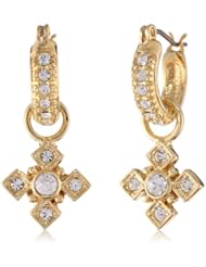 Gold Plated Crystal Cross Charm Hoop Earrings