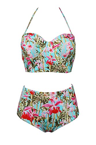 Dosoni Women's Vintage Style Floral High Waisted Bikini Sets