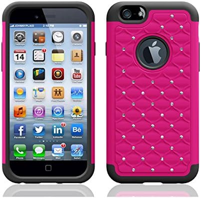 Stylish Crystal Diamond Heavy Duty Dual Layer Protective Case for iPhone 6 Plus 5.5" (Hot Pink)