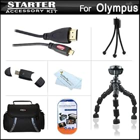 Starter Accessories Kit For The Olympus OM-D E-M5 Digital Camera Includes Deluxe Carrying Case + 10 Flexible Tripod + Micro HDMI Cable + USB High Speed 2.0 SD Card Reader + LCD Screen Protectors + Mini TableTop Tripod + MicroFiber Cleaning Cloth