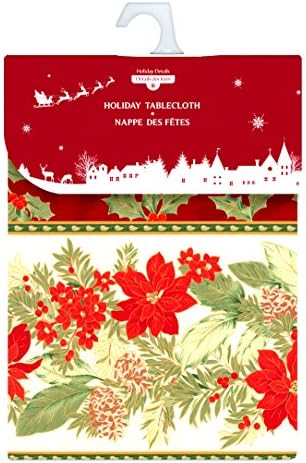 New Holiday 2015 - Tablecloth Christmas - Vibrant Color Holiday Linen Tablecloth, Liquid Repellent 100% Polyester - Multiple Designs (Sprigs of Holly, 60" x 84 " OBLONG)