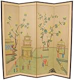Asian D&eacute;cor & Gifts - 72" x 72" Enter Pagoda Oriental Brush Art Floor Screen Room Divider