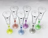 Produkt-Bild: Bohemia Cristal Sektglas,Sektkelch 180 ml Champagnerglas Victoria 6-er Set mit buntem Stiel Mungeblasen, 24% Bleikristall, mit Gravur