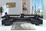 Modern Furniture 5pc Black Leather Sectional Sofa with Pillows