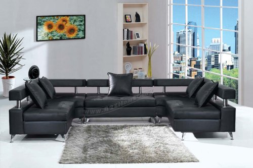 Modern Furniture 5pc Black Leather Sectional 
