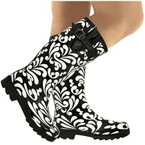 New Womens Black & White Festival Wellies Wellington Boots