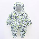 キッズ　ベビー カバーオール ロンパース ダウンジャケット　ボディスーツ　防寒アウター　フード付き　スキーウェア　アウタースーツ　着ぐるみ　連体衣装 (90cm, グリーン)
