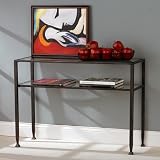 Metal Sofa Table with Glass Top, Black Finish