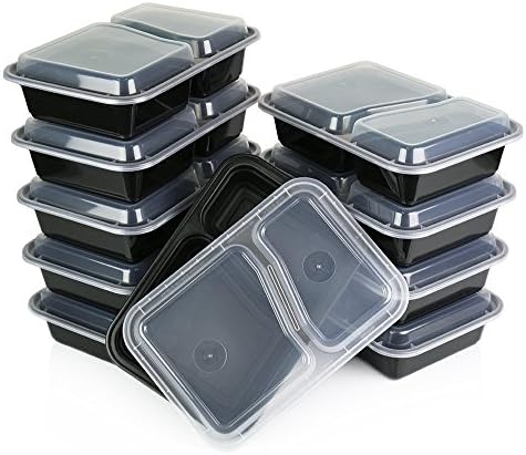 Meal Prep Containers With Airtight Lids 2 Compartments - Stackable Lunch Box, Bento Box - Food Storage Portion Control Containers - Reusable, Microwave, Dishwasher & Freezer Safe -By Homeryware