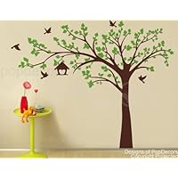 Custom Color PopDecors - Big tree with love birds(100' W) - removable vinyl art wall decals stickers decal sticker mural
