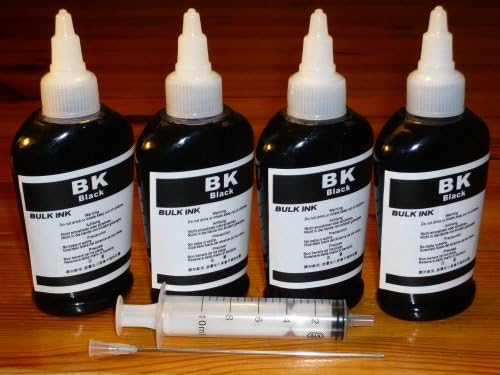 by double2house, Non-OEM, (4 BLACK x 100ml) Bulk refill dye ink for Epson refillable cartridge WorkForce 320 323 325 435 520 60 630 633 635 545 645 845 840