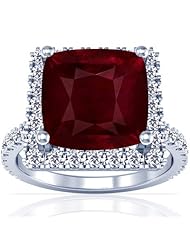 18K White Gold Cushion Cut Ruby Ring With Sidestones