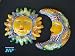 MEXICAN Talavera: Ceramic Sun and Moon 2PC Set Hanging Wall Art Plaque Decor [SUN 12" MOON 12"] MEXICO Folk Art [Vivrant Hand painted Colors]Pottery
