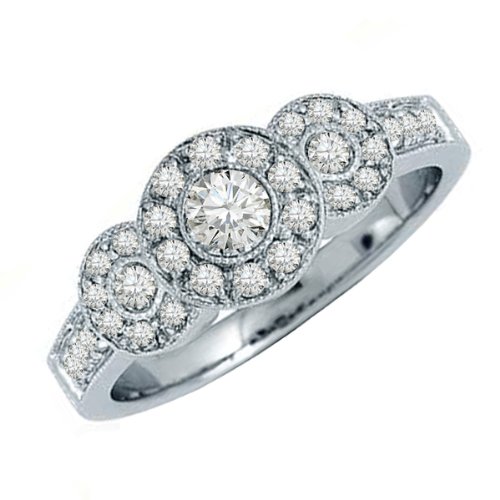 0.65 Carat (ctw) 14k White Gold Brilliant Round Diamond Ladies 3 stone Bridal Engagement Ring