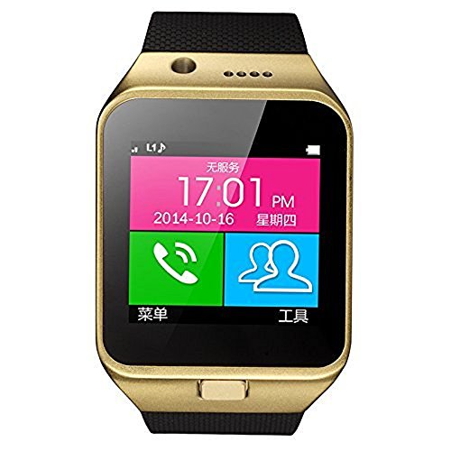 PowerLead Bluetooth Smart Watch Phone GV09 Touch Screen Anti-lost SMS Sync Pedometer Sleep Monitoring Stopwatch Photograhph Sports Wristwatch for Android Smart Phone-golden color