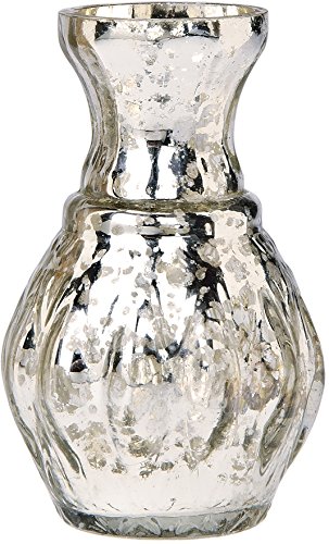 Luna Bazaar Vintage Mercury Glass Vase (4-Inch, Mini Ribbed Design, Silver) - Decorative Flower Vase - For Home Decor and Wedding Centerpieces