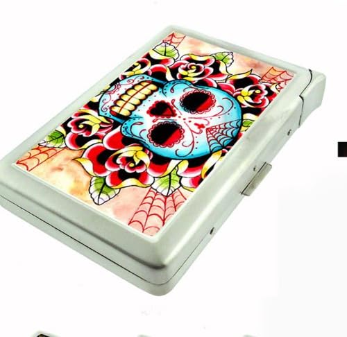 Metal Cigarette Case with Built In Lighter Skull Design-018
