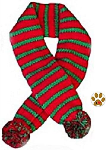 Holiday Candy Cane Striped Pet Scarf with Pin - Choice of Red, Green, Pink or Blue - Dog Sizes Small thru Large (Small- Neck up to 11.5", Red Green Stripe)