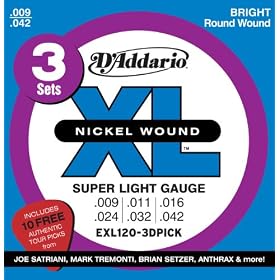 D'Addario EXL120-3DPICK Nickel Wound Electric Guitar Strings - Super Light, 9-42, 3 Sets with Collectable Artist Picks: Musical Instruments