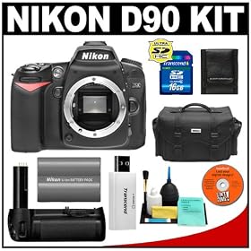 Nikon D90 Digital SLR Camera Body + Nikon MB-D80 Battery Grip + 16GB Memory Card + Nikon EN-EL3e Battery + Case + Cameta Bonus Accessory Kit