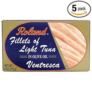 Roland Fillets of Light Tuna in Olive Oil, Ventresca, 4-Ounce Package (Pack of 5) by Roland