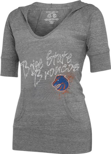 Boise State Broncos Women's Heather Grey Half Sleeve Tri-Blend Hooded Sweatshirt