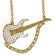 7/8 X 2 1/2 Guitar On 24 Chain with Crystal Rhinestones In Gold