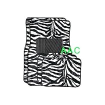 A Set of 4 Universal Fit Animal Print Carpet Floor Mats for Cars / Truck - Zebra White Tiger