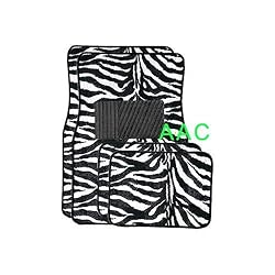 A Set of 4 Universal Fit Animal Print Carpet Floor Mats for Cars / Truck - Zebra White Tiger
