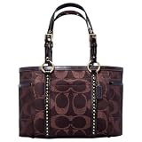 AUTHENTIC COACH GALLERY SIGNATURE STUDDED TOTE 11505 (Dark Brown)