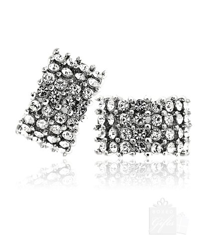 Deep Ocean Blue Crystal Rhinestone Square clip on earring Free Shipping With Gift Box
