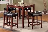 Counter height table with Faxu Marble Top with 4 Leatherette Seat Stool
