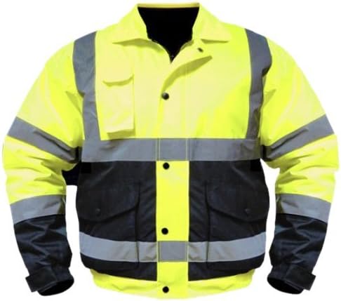 Utility Pro UHV563 Nylon/Polyester High-Vis Bomber Jacket with Zip-Out Fleece Liner with Dupont Teflon fabric protector, Lime/Black, Large by Old Toledo Brands