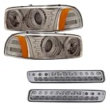 00-06 GMC Yukon Chrome LED Halo Projector Headlights  w Amber + LED Parking Lights... by Luminx Lighting