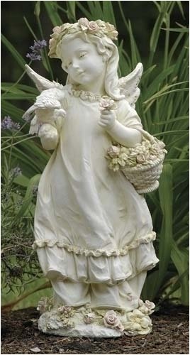 18" Angel Cherub With Dove And Flowers Wiggly Wings Garden Statue #38605