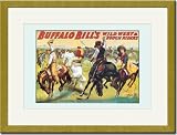 Gold Framed/Matted Print 17x23, Buffalo Bill: Cowboy Fun - The Bronco Busters Busy Day